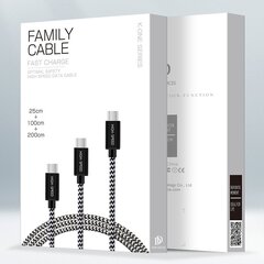 Dux Ducis K-ONE Series set 3x USB - USB Type C nylon cable (0.25 m, 1 m, 2 m) 2 A black цена и информация | Кабели для телефонов | pigu.lt