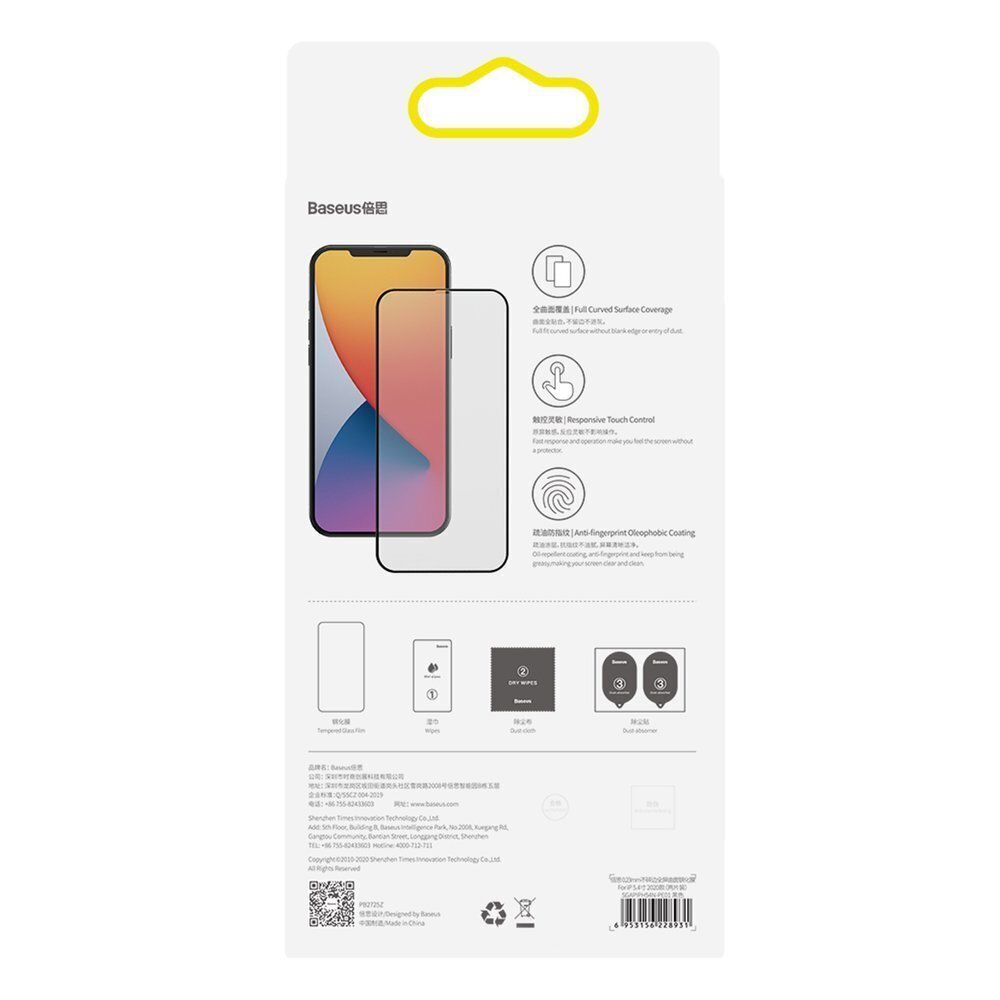 Baseus stiklas su rėmu, skirta iPhone 12 mini kaina ir informacija | Apsauginės plėvelės telefonams | pigu.lt