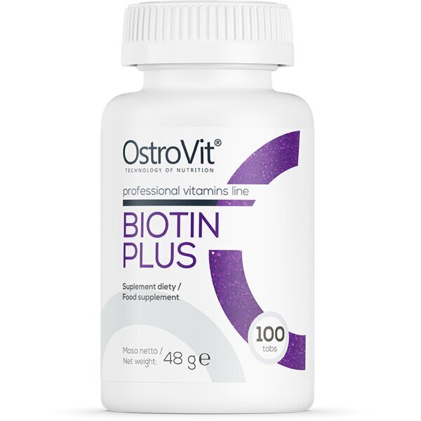 Maisto papildas OstroVit Biotin Plus, 100 tablečių kaina ir informacija | Vitaminai, maisto papildai, preparatai gerai savijautai | pigu.lt