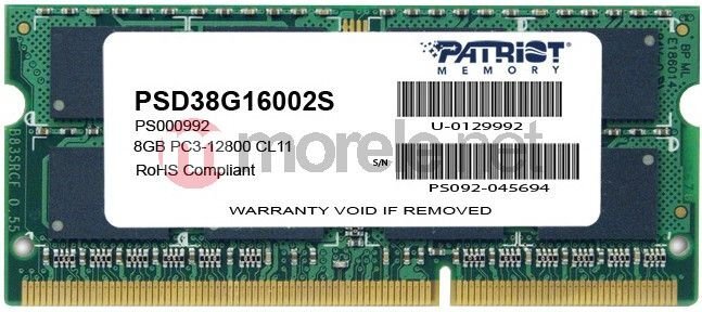 Patriot DDR3 SODIMM 8GB 1600MHz CL11 (PSD38G16002S) цена и информация | Operatyvioji atmintis (RAM) | pigu.lt