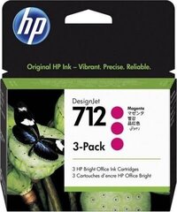 HP 712 3-Pack 29-ml Magenta DesignJet Ink Cartridge (3ED78A), rožinė (Magenta) kaina ir informacija | Kasetės rašaliniams spausdintuvams | pigu.lt