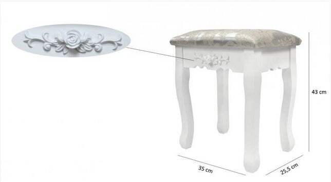 Kosmetinis staliukas su pufu Emilie, baltas kaina ir informacija | Kosmetiniai staliukai | pigu.lt