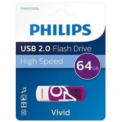 USB флешка Philips 64GB USB 2.0 Vivid Edition, розовая цена и информация | Philips Компьютерная техника | pigu.lt