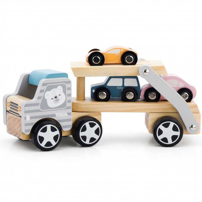 VIGA medinis vilkikas„PolarB“ su automobiliais kaina ir informacija | Žaislai kūdikiams | pigu.lt