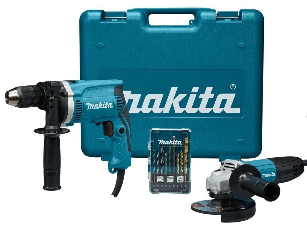 Kampinio šlifuoklio ir smūginio gręžtuvo rinkinys Makita GA5030R + HP1631 kaina ir informacija | Šlifuokliai | pigu.lt