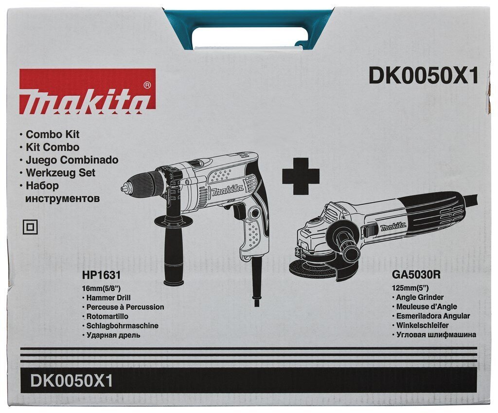 Kampinio šlifuoklio ir smūginio gręžtuvo rinkinys Makita GA5030R + HP1631 цена и информация | Šlifuokliai | pigu.lt