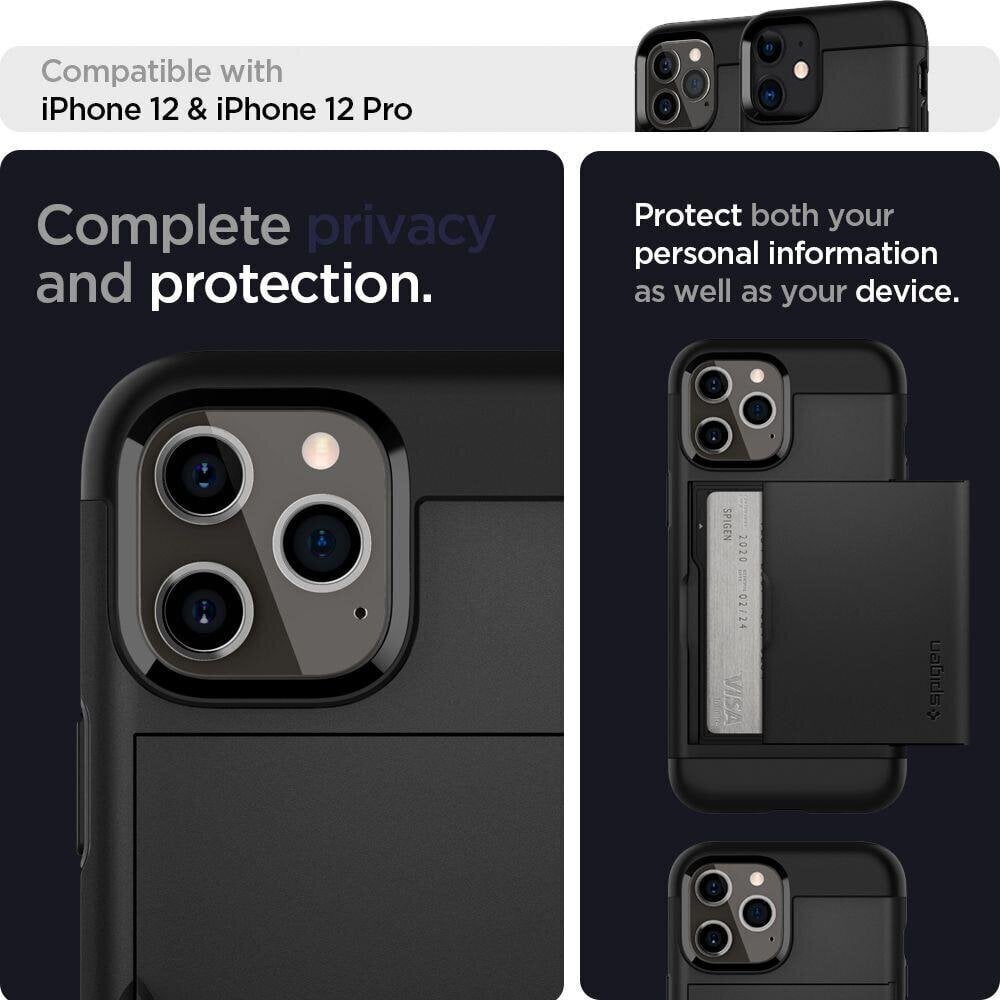 IPhone 12/12 Pro dėklas, Spigen Slim Armor CS kortelės laikiklio dangtelis - juodas цена и информация | Telefono dėklai | pigu.lt