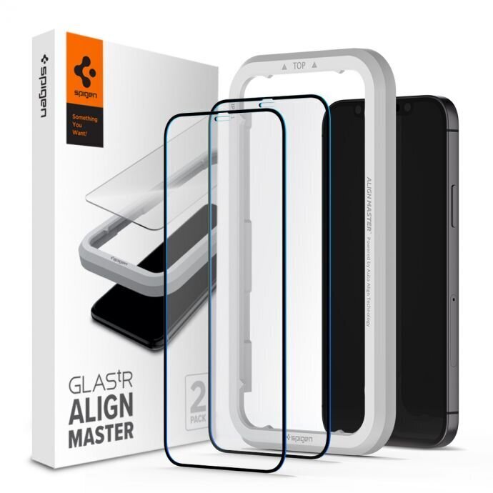 Spigen ALM apsauginis stiklas skirtas iPhone 12 Pro Max, skaidrus-juodas цена и информация | Apsauginės plėvelės telefonams | pigu.lt