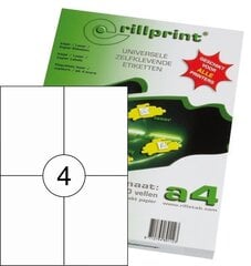Etiketiniai lipdukai Rillprint 105x148 mm, A4, 4 lipdukai lape, 100 lapų kaina ir informacija | Sąsiuviniai ir popieriaus prekės | pigu.lt