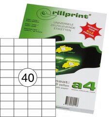 Etiketiniai lipdukai Rillprint 52,5x29,7 mm, 40 lipdukų lape, 100 lapų kaina ir informacija | Sąsiuviniai ir popieriaus prekės | pigu.lt