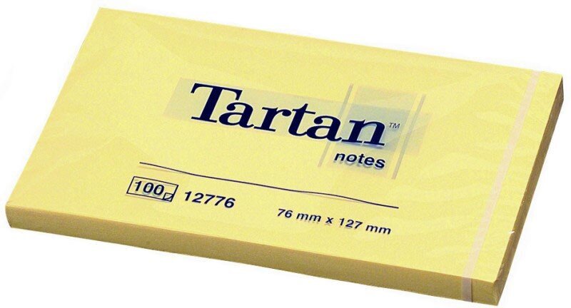 Lipnūs lapeliai Tartan, 127x76 mm, 100 lapelių, geltoni kaina ir informacija | Sąsiuviniai ir popieriaus prekės | pigu.lt