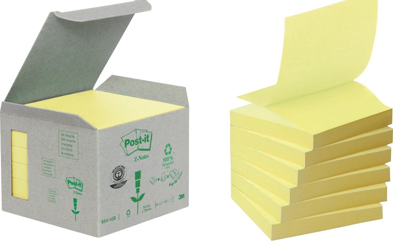 Ekologiškų lipnių lapelių kubas Post-It Recycled, 76x76 mm, 600 lapelių kaina ir informacija | Sąsiuviniai ir popieriaus prekės | pigu.lt