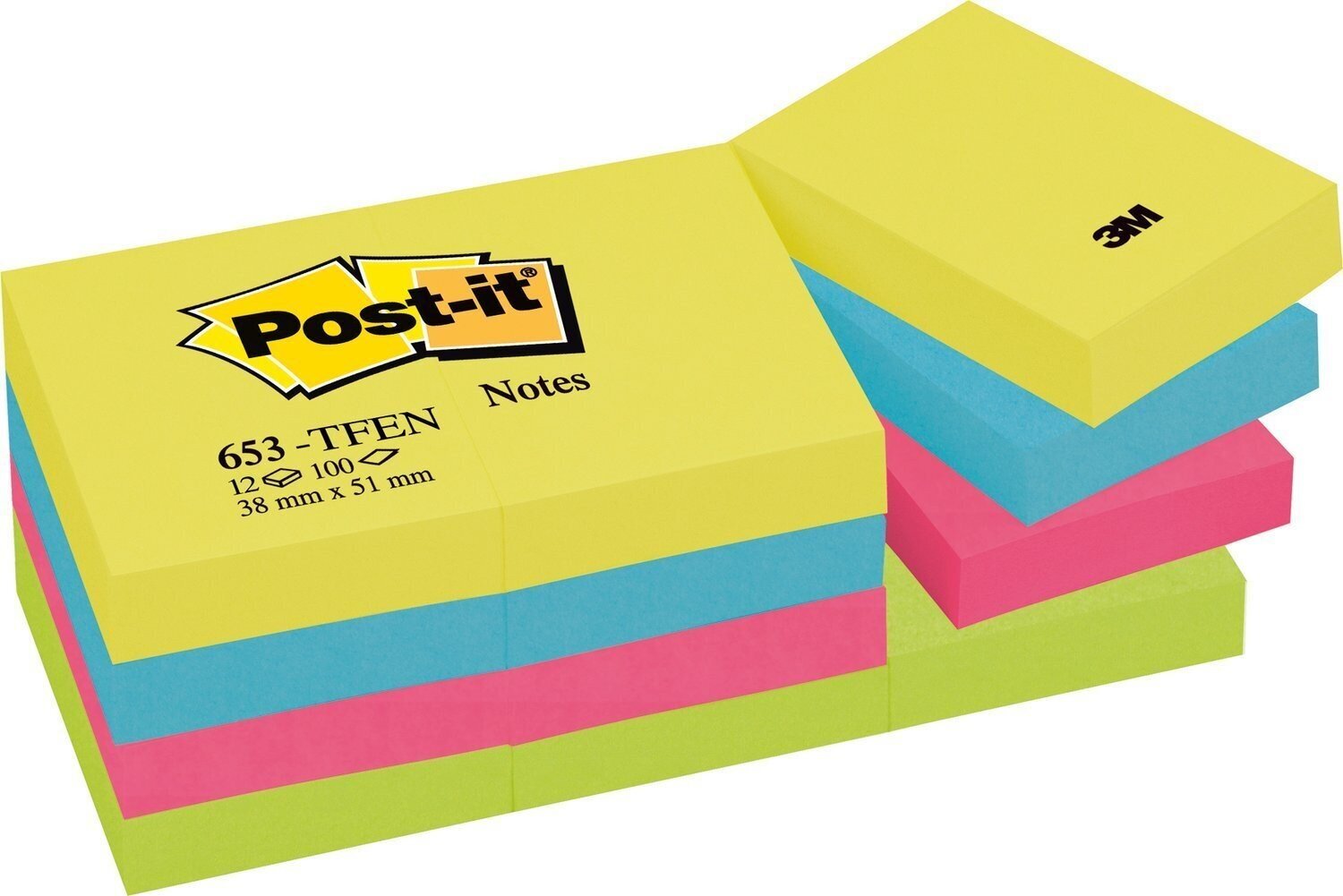 Lipnių lapelių kubas Post-It Energetic colours, 38x51 mm, 1200 lapelių kaina ir informacija | Sąsiuviniai ir popieriaus prekės | pigu.lt