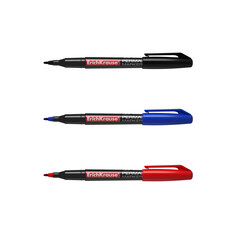 Перманентный маркер ErichKrause®  P-70, цвет чернил: черный, синий, красный (в футляре по 3 шт.), набор цена и информация | Письменные принадлежности | pigu.lt