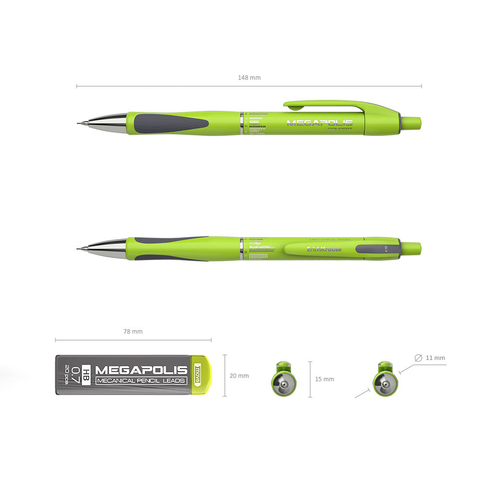 Mechaninis pieštukas ErichKrause® MEGAPOLIS Concept su 20 0,7 mm storio grafito šerdelių rinkiniu, HB (lizdinėje plokštelėje po 1 vnt.) kaina ir informacija | Rašymo priemonės | pigu.lt