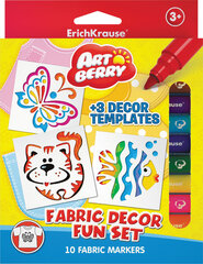 Flomasteriai tekstilei su 3 trafaretais Erich Krause ArtBerry, 10 spalvų kaina ir informacija | Piešimo, tapybos, lipdymo reikmenys | pigu.lt