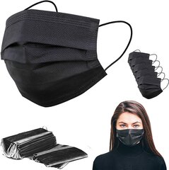 Одноразовая трехслойная маска для лица, чёрная, 50 шт цена и информация | Первая помощь | pigu.lt