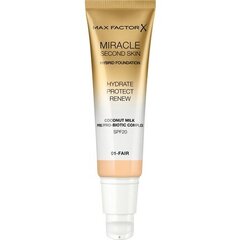 Тональное средство Max Factor Miracle Second Skin 30 мл, 01 Fair цена и информация | Пудры, базы под макияж | pigu.lt