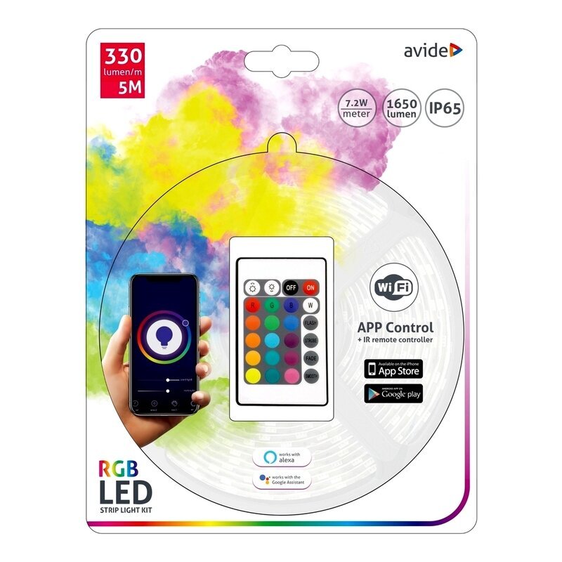 LED juosta Avide RGB WiFi 5050 su pultu, 5m IP65 kaina ir informacija | LED juostos | pigu.lt