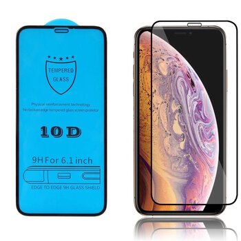 Защитное стекло 10D Full Glue Apple iPhone XR/11, выгнутое (черное) цена и информация | Защитные пленки для телефонов | pigu.lt