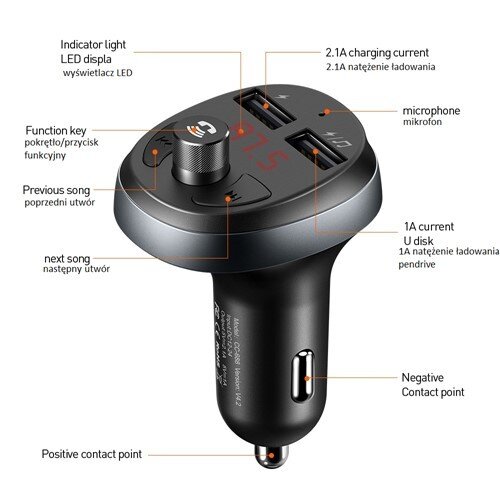 "Mcdodo" FM siųstuvas BT laisvų rankų įranga 2xUSB CC-6880 kaina ir informacija | FM moduliatoriai | pigu.lt