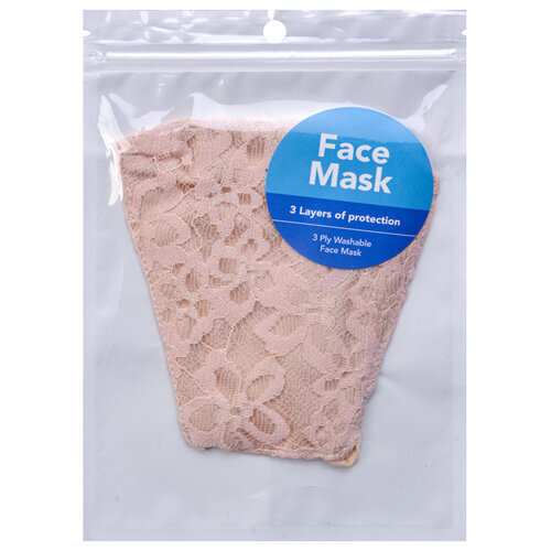BYS Daugkartinio audinio veido kaukė, 3 Layer Lace Pink with Nude kaina ir informacija | Pirmoji pagalba | pigu.lt