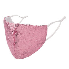 Маска для лица многоразовая, двухслойная Fashion Pink Sequins, розовая, декорирована пайетками BYS цена и информация | Первая помощь | pigu.lt