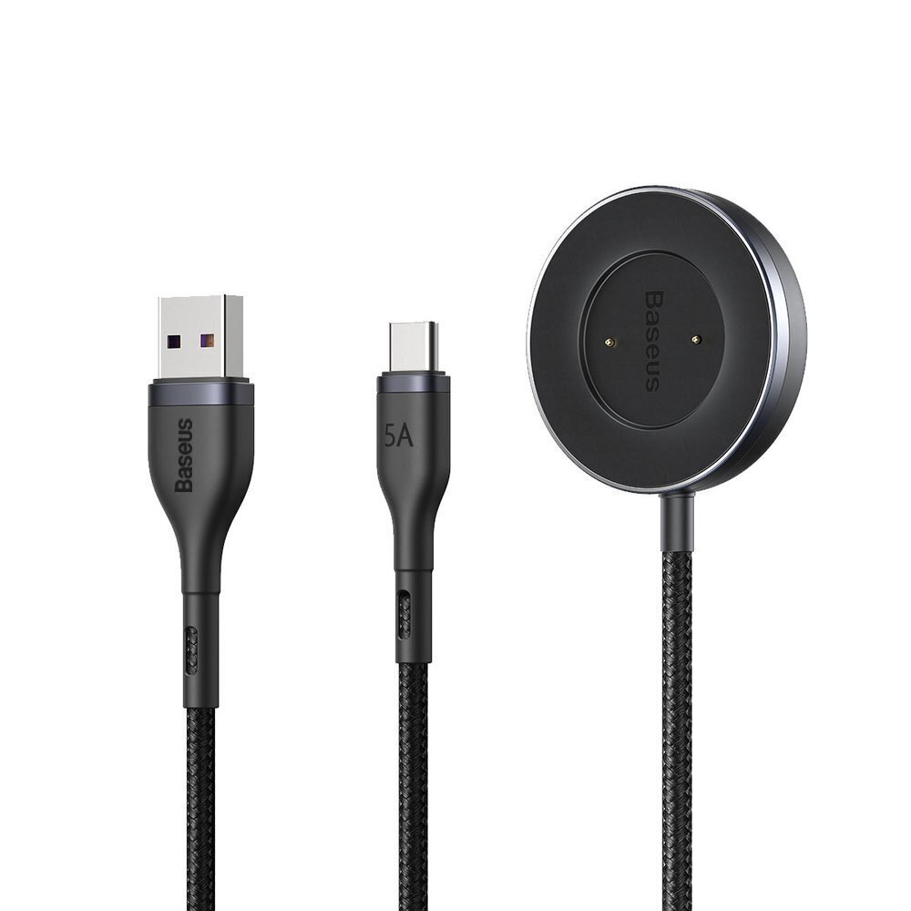 Įkroviklis belaidis Baseus Cafule Series one-for-two Data Cable iš USB į Type-C mobilaus telefono ir laikrodžio įkrovimo stotelę 1.5m pilkai-juodos spalvos CA1T2-G1 kaina ir informacija | Laidai telefonams | pigu.lt