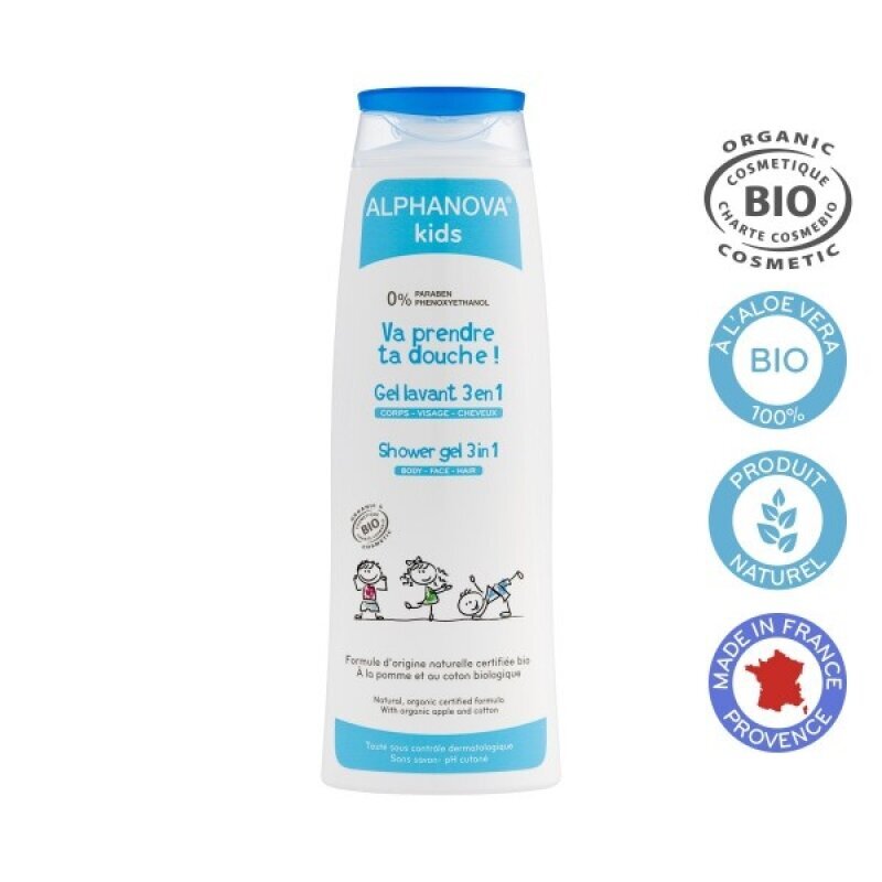 Bio dušo gelis 3 in 1 vaikams Alphanova kids, 250ml kaina ir informacija | Kosmetika vaikams ir mamoms | pigu.lt