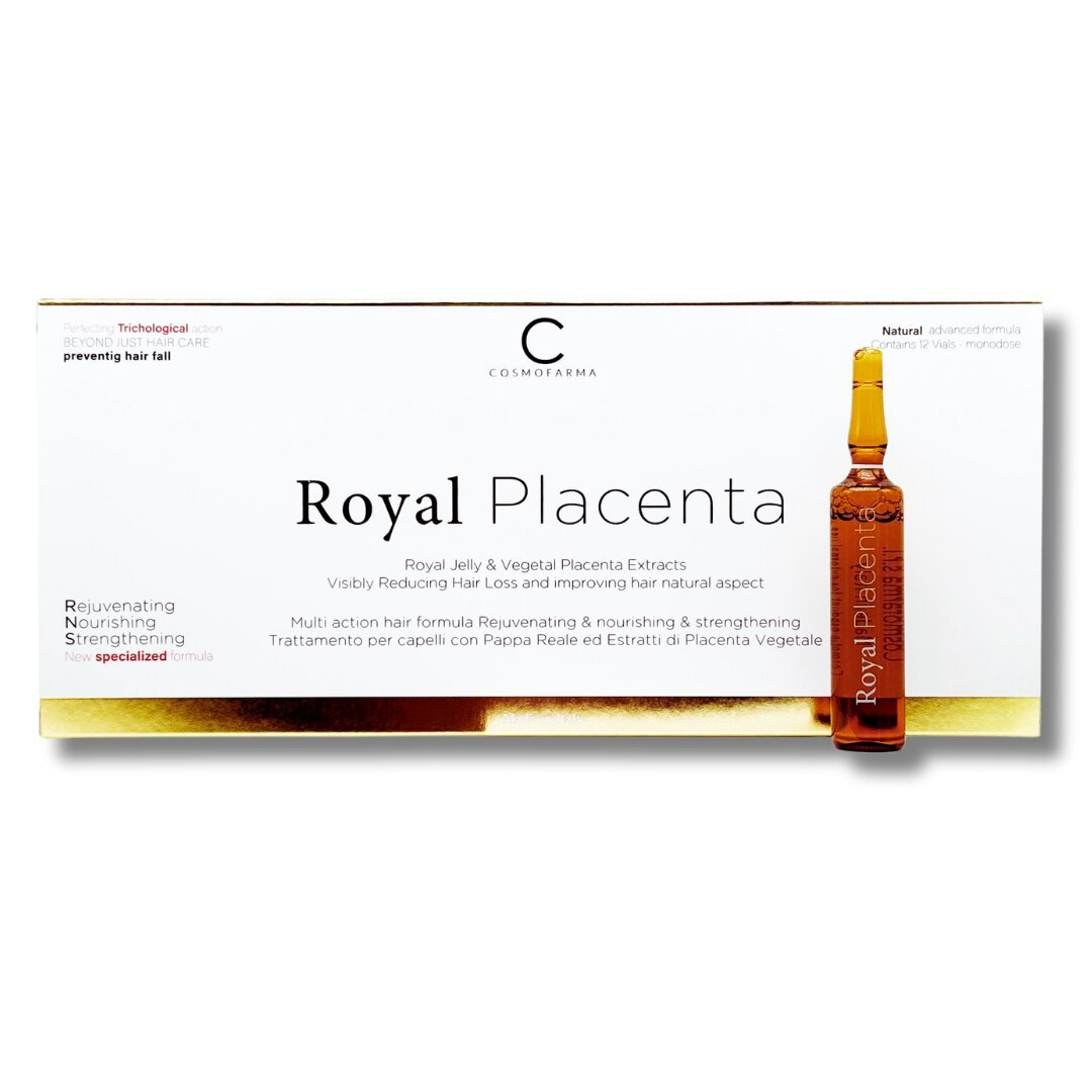 Karališkos ampulės su augaline placenta nuo plaukų slinkimo Cosmofarma Royal Placenta 12 x 10 ml