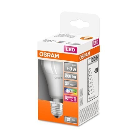 Osram 9W LED lemputė RETROFIT RGBW su nuotolinio valdymo pulteliu, 2700K, E27, dimeriuojama kaina ir informacija | Elektros lemputės | pigu.lt