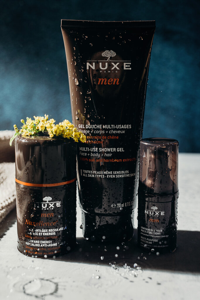 Kūno priežiūros rinkinys Nuxe Men Excellence Giftbox, Dušo želė 200ml + Nuxellence skystis 50 ml +Paakių kremas 15 ml kaina ir informacija | Dušo želė, aliejai | pigu.lt