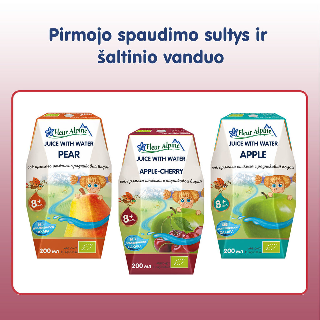 Ekologiškas obuolių-vyšnių sulčių gėrimas vaikams Fleur Alpine, nuo 8 mėn, 200 ml. x 12 vnt. цена и информация | Užkandžiai, gėrimai vaikams | pigu.lt