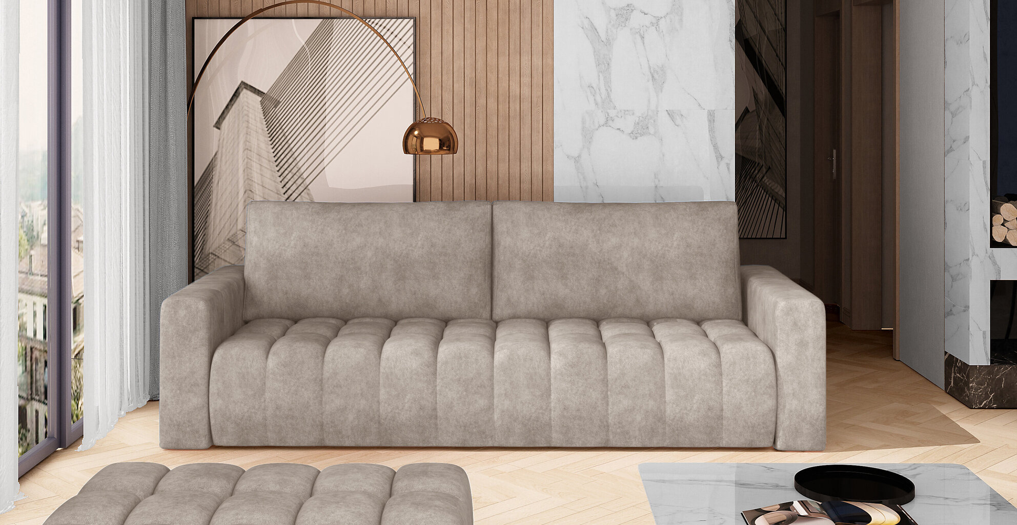 Sofa NORE Lazaro 08, smėlio spalvos kaina ir informacija | Sofos | pigu.lt