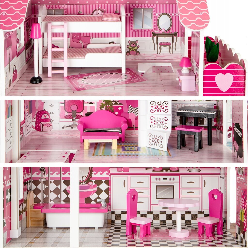 Medinis lėlių namelis su baldais Ecotoys XXL kaina ir informacija | Žaislai mergaitėms | pigu.lt