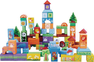 Medinės kaladėlės- gyvūnai Eco Toys, 100 vnt. kaina ir informacija | Lavinamieji žaislai | pigu.lt