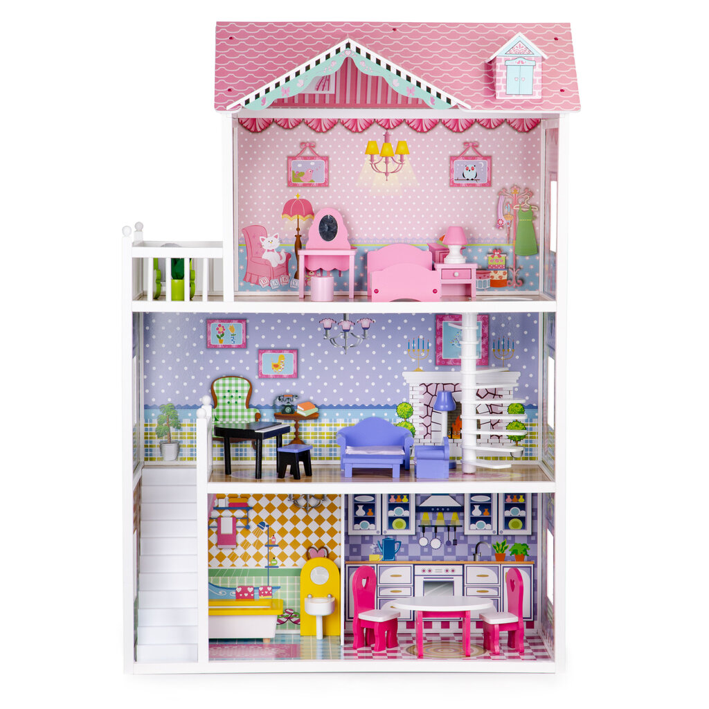 Medinis lėlių namelis su baldais Ecotoys, XXL kaina ir informacija | Žaislai mergaitėms | pigu.lt