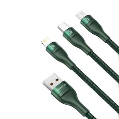 Кабель Baseus 3в1 USB — Lightning / USB Type C / micro USB для зарядки данных 1,2 м 5 A 480 Мбит/с 40 Вт, зеленый (CA1T3-06) цена и информация | Кабели для телефонов | pigu.lt