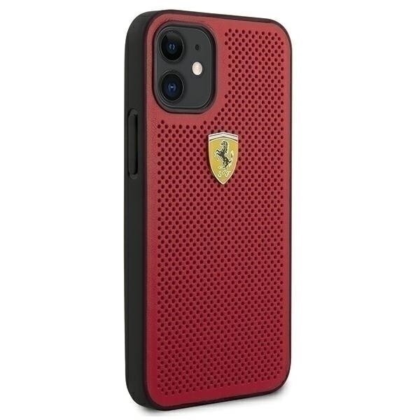 Dėklas Ferrari On Tarck - Perforated skirtas Apple iPhone 12 Mini, raudona kaina ir informacija | Telefono dėklai | pigu.lt