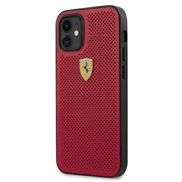 Dėklas Ferrari On Tarck - Perforated skirtas Apple iPhone 12 Mini, raudona kaina ir informacija | Telefono dėklai | pigu.lt