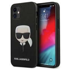 Karl Lagerfeld Saffiano Ikonik Karl's Head skirtas iPhone 12 Mini, juodas kaina ir informacija | Telefono dėklai | pigu.lt