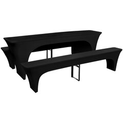 3 эластичных чехла для стола и скамеек, черные, 220x70x80 см цена и информация | Чехлы для мебели | pigu.lt