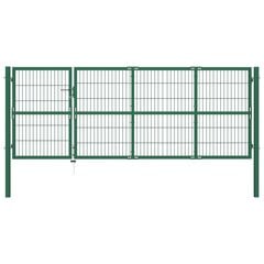 Sodo/kiemo vartai, su stulpais, žali, 350x120cm, plienas цена и информация | Заборы и принадлежности к ним | pigu.lt