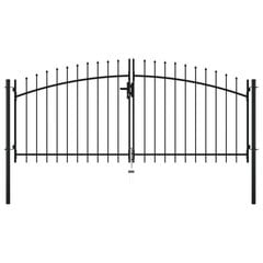 Dvigubi vartai su iečių viršugaliais, juoda, plienas, 300x150cm kaina ir informacija | Tvoros ir jų priedai | pigu.lt