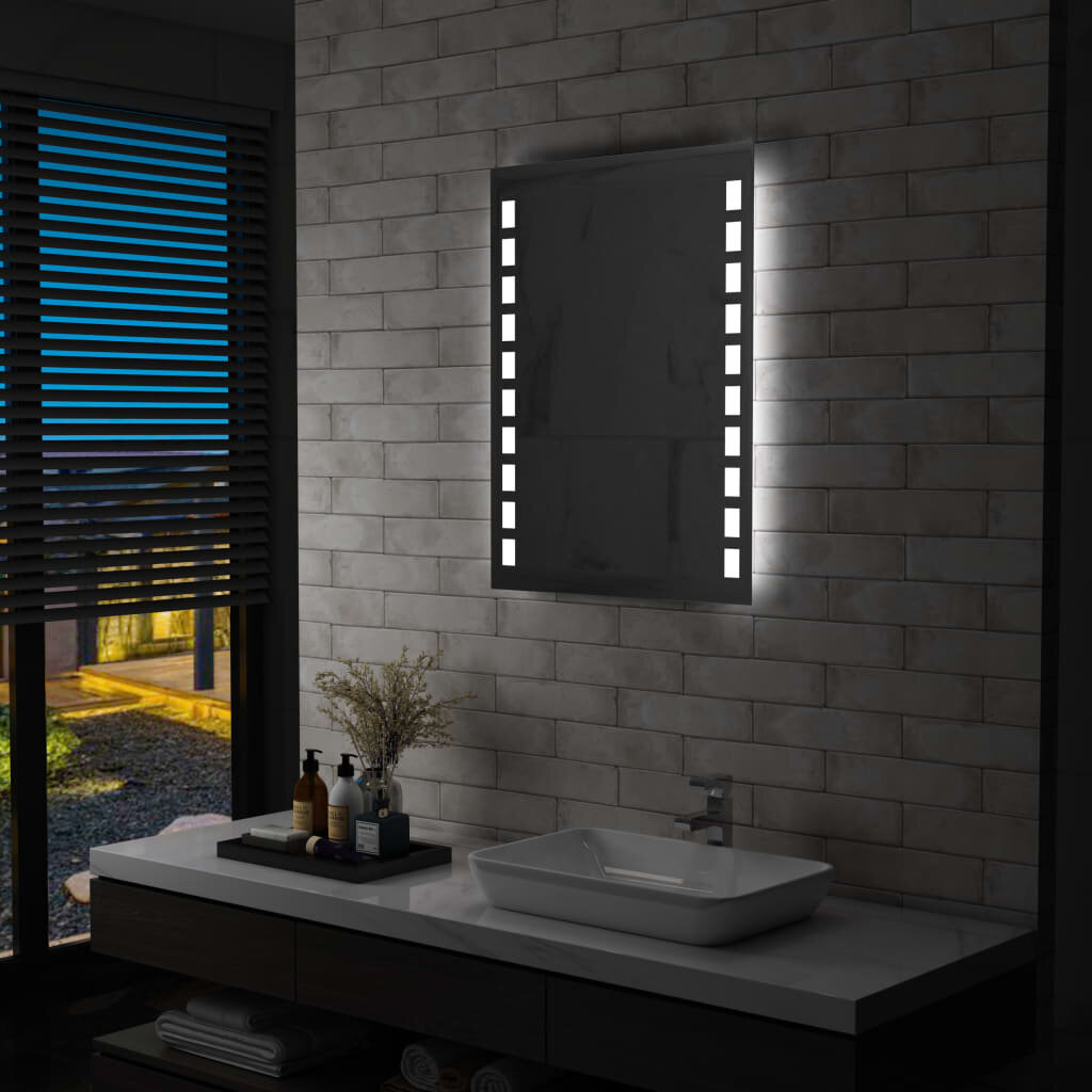 Sieninis vonios kambario veidrodis su LED, 60x80cm, цена и информация | Veidrodžiai | pigu.lt
