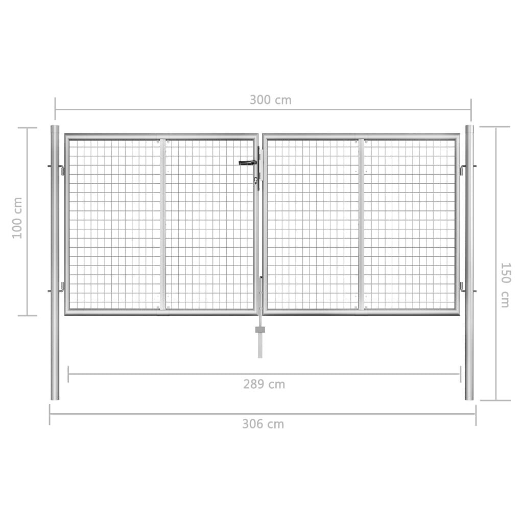 Sodo vartai, sidabrinės spalvos, 306x150cm, galvanizuotas plienas kaina ir informacija | Tvoros ir jų priedai | pigu.lt