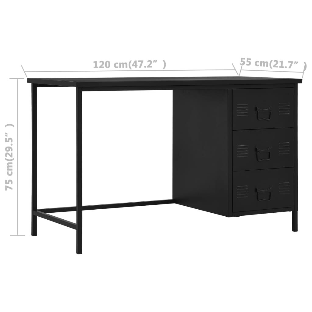 Rašomasis stalas su stalčiais, 120x55x75cm, juodas kaina ir informacija | Kompiuteriniai, rašomieji stalai | pigu.lt