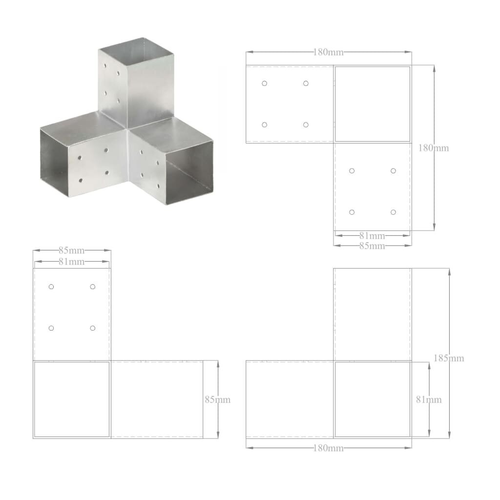 Stulpo sujungimas, 81x81mm, galvanizuotas metalas, Y formos цена и информация | Tvoros ir jų priedai | pigu.lt