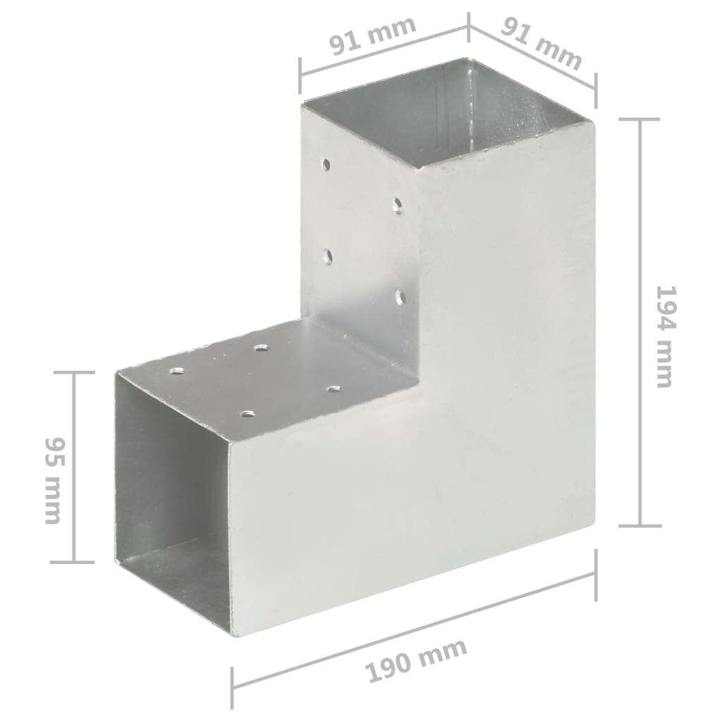 Stulpų sujungimai, 4vnt., 91x91mm, metalas, L formos цена и информация | Tvoros ir jų priedai | pigu.lt