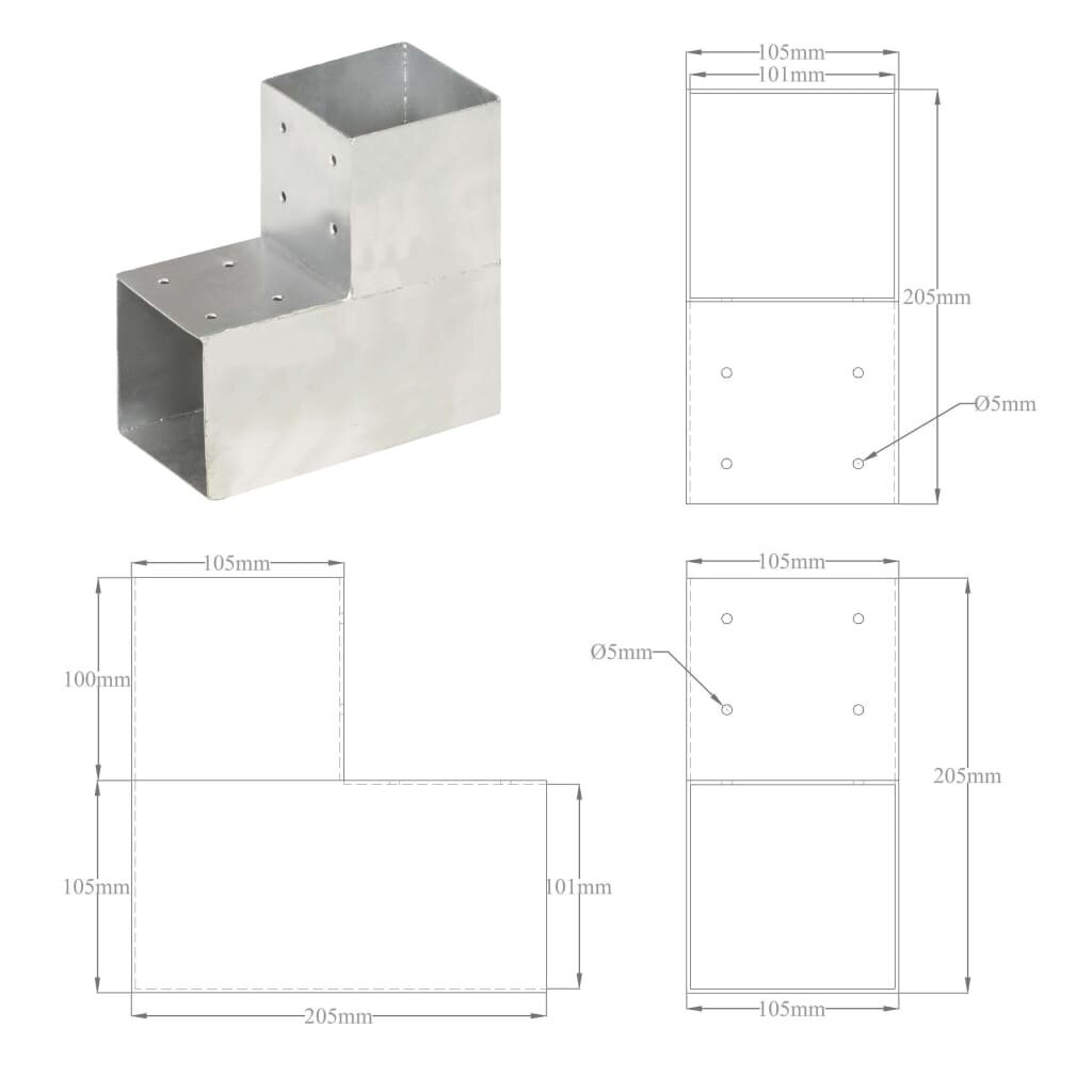 Stulpų sujungimai, 4vnt., 101x101mm, metalas, L formos kaina ir informacija | Tvoros ir jų priedai | pigu.lt